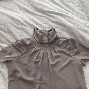 Worthington Taupe Blouse with Pleated Neckline